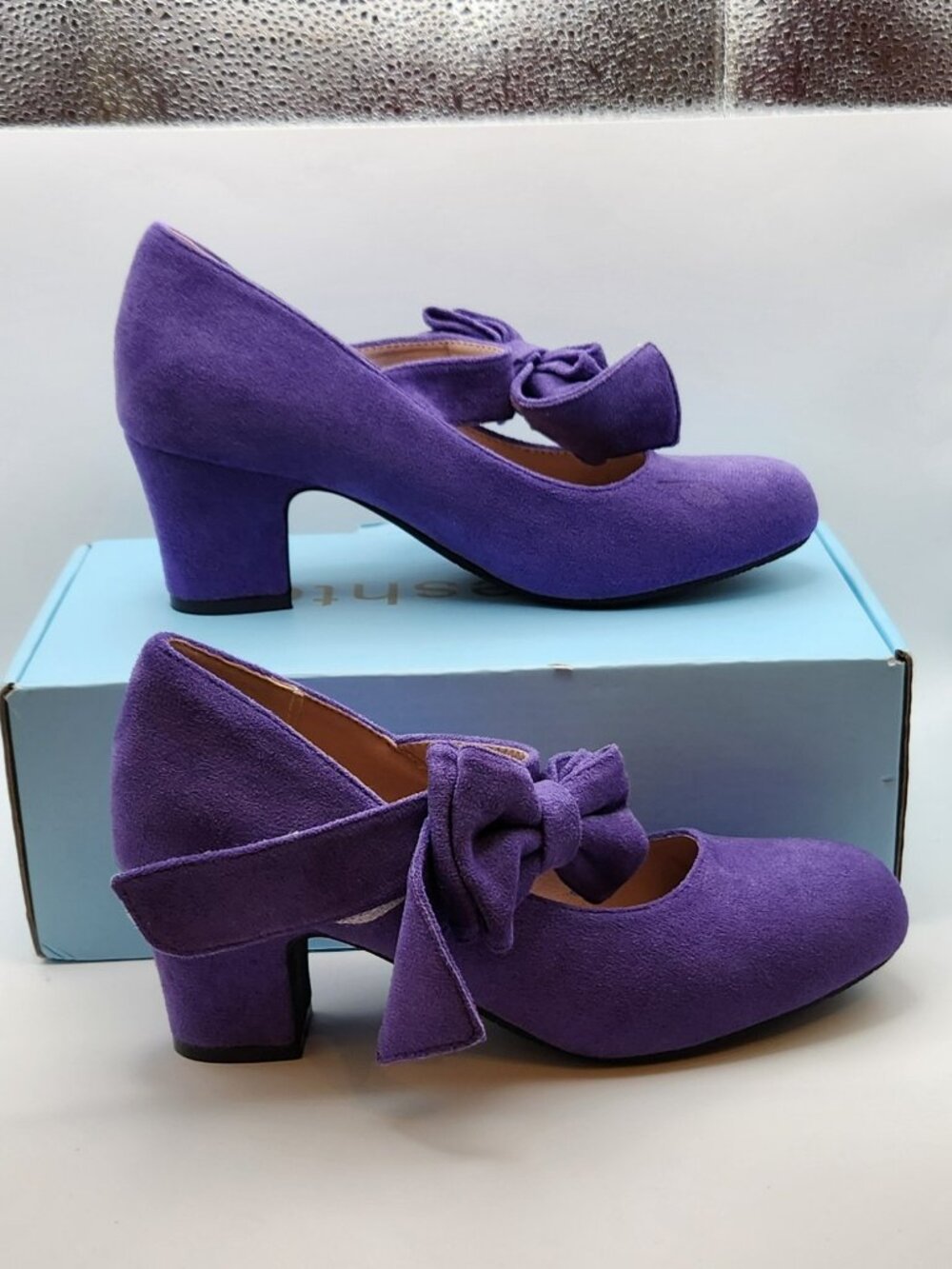 Fereshte pumps sz 6.5 M sz 37 faux suede purple mary jane style VGUC